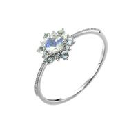 Homxi Anelli Fedi Nuziali Oro Bianco 14Kt Donna, Fiore con Pietra di Luna e Topazio, Donna Anelli Fedi Nuziali Argento Misura 23(63mm)