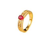 Homxi Anelli Fedina Donna 18K Oro, Rombo Cavo e Ovale con Rubino da 0,7 ct e Moissanite, Anelli Fedina di Oro Donna, Misura 8(48mm)