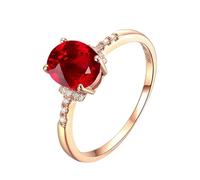 Homxi Anelli Fedina Donna 18Kt Oro, 4 Griffe Ovale con Rubino Sintetico da 1,3ct e Moissanite, Anelli Fedi Rosso Oro Donna, Misura 9(49mm)