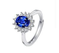 Homxi Anelli Fedina Donna 18Kt Oro Bianco, Fiore e Ovale con Zaffiro Sintetico e Moissanite, Anello Matrimonio Donna Argento Blu Scuro, Misura 16(56mm)