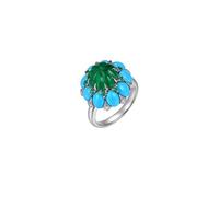 Homxi Anelli Fedina Donna d'Oro Bianco 18 K, Fiore con Smeraldo Sintetico da 3,99 ct e Turchese, Donna Anello Fedina in Argento Blu Verde, Misura 12(52mm)