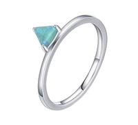 Homxi Anelli Fedina Donna d'Oro Bianco 9 K, 4x4,4 mm Triangolo con Opale, Anello Fidanzamento Argento Donna Misura 22(62mm)