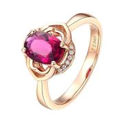 Homxi Anelli Fedina d'Oro Rosa 9 K Donna, 4 Griffe Ovale con Tormalina da 0,94ct e Diamante, Donna Anelli Fidanzamento di Oro Rosa, Taglia 7(47mm)