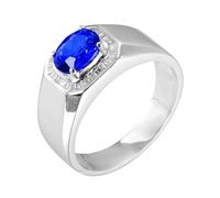 Homxi Anelli Fedina in Oro Bianco 14 Kt Uomo, 4 Griffe Ovale con Zaffiro Sintetico da 1,36ct e Moissanite, Anello Fedina in Blu Argento Uomo, Taglia 16(56mm)