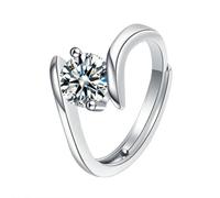 Homxi Anelli Fedina Oro Bianco 750 18K Donna, Solitario Rotondo con Moissanite da 0,5ct, Anello Donna Matrimonio Argento, Taglia 22(62mm)