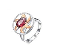 Homxi Anelli Fedina Oro Bianco 9Kt Donna, Mulino a Vento e Ovale con Tormalina Rossa da 1,283ct e Diamante, Anelli Fedina Donna di Rosso Argento, Taglia 22(62mm)