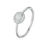 Homxi Anelli Fedina Oro Bianco Donna 750 18K, 4x4mm Rotondo con Opale, Anello in Argento Eternity Donna Taglia 13(53mm)