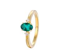 Homxi Anelli Fedina Oro Giallo Donna 18 K, Simple 4 Griffe Ovale con Smeraldo da 0,5 ct e Moissanite, Verde Oro Anello Fedina Donna, Taglia 8(48mm)