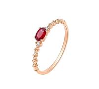 Homxi Anelli Fedina Oro Rosa 18K 750 Donna, 4 Griffe Ovale con Rubino da 0,3 ct e Diamante da 0,02 ct, Anelli Fedina Donna di Oro Rosa, Taglia 14(54mm)