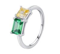 Homxi Anelli Fidanzamento Donna Oro Bianco 18K 750, 5x7mm Rettangolo e Quadrato con Smeraldo Sintetico e Citrino, Anelli Fedina Donna in Argento Taglia 16(56mm)