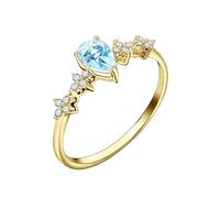 Homxi Anelli Fidanzamento Donna Oro Giallo 375 9 K, Goccia d'acqua 4x6mm con Acquamarina Sintetica e Moissanite, Anello Fidanzamento Donna di Oro Giallo Taglia 21(61mm)