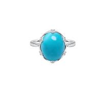 Homxi Anelli Fidanzamento d'Oro Bianco 9 K / 14 K / 18 K Donna, Ovale con Turchese da 1,69 ct e Diamante, Blu Argento Anelli Fidanzamento Donna