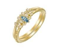 Homxi Anelli Fidanzamento in Oro 9 Kt Donna, Farfalla con Acquamarina Sintetica e Moissanite, Anello di Fidanzamento Donna Oro Misura 22(62mm)