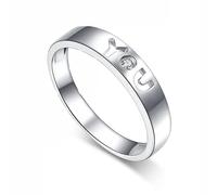 Homxi Anelli Fidanzamento Oro Bianco 9K 375 Donna, Lettera Love You con Diamante, Anelli Fidanzamento in Argento Donna, Taglia 22(62mm)