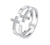 Homxi Anelli Fidanzamento Oro Bianco Donna 9 K, Croce con Moissanite, Anello Fedina di Argento Donna, Misura 14(54mm)