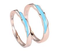 Homxi Anelli Fidanzamento Regolabili Coppia con Incisione Lui e Lei in Argento 925, Rotondo con Smalto, Anelli da Fidanzamento Blu Argento