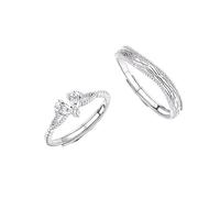 Homxi Anelli Fidanzamento Regolabili Coppia Incisione Personalizzata Argento Sterling 925, Goccia D'Acqua con Zirconia Cubica, Fedine Argento Fidanzamento Coppia