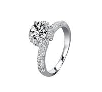 Homxi Anello Donna di Fidanzamento Oro Bianco 14 K, Corona e Rotondo con Diamante Sintetico da 1ct, Anelli Fidanzamento Argento Donna, Misura 14(54mm)