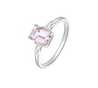 Homxi Anello Donna in Oro Bianco 18 K Eternity, 4 Griffe Rettangolo con Berillo e Diamante, Anello Fedine Anniversario Donna Rosa Argento, Taglia 11(51mm)