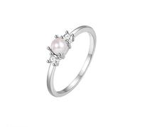 Homxi Anello Donna in Oro Bianco 9 K Eternity, Rotondo con Perla Creata e Moissanite, Fedine Anello Fidanzamento Argento Donna Misura 25(65mm)