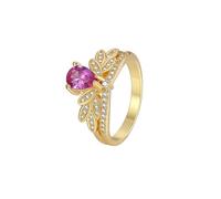 Homxi Anello Donna Oro Giallo 18 K,Corona con Gocce d'acqua Tormalina Sintetica e Moissanite Anelli Oro Fidanzamento Misura 9(49mm)