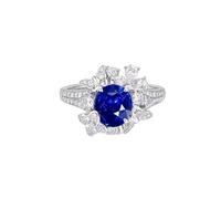 Homxi Anello Fedina di Oro Bianco 18 K Donna, Fiore e Farfalla con Zaffiro Sintetico da 3,13 ct e Moissanite, Donna Anello Fidanzamento Blu Argento, Misura 9(49mm)