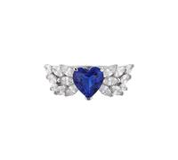 Homxi Anello Fedina di Oro Bianco 9 K / 14 K / 18 K Donna, Ala e Cuore con Zaffiro da 1,9 ct e Moissanite, Anelli Fidanzamento Blu Argento Donna