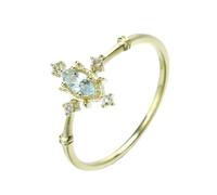 Homxi Anello Fedina Donna Oro 9 Kt, Marchesa con Acquamarina Sintetica e Topazio, Anello Fidanzamento di Oro Giallo Donna Misura 17(57mm)