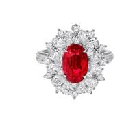 Homxi Anello Fedina Donna Oro Bianco 18Kt, Fiore e 4 Griffe Ovale con Rubino Sintetico da 3,01 ct e Moissanite, Anello Fedina Donna Rosso Argento, Taglia 25(65mm)