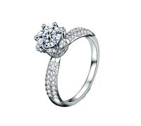 Homxi Anello Fedina Oro Bianco 18 Kt Donna, Corona e Rotondo con Diamante Sintetico da 1ct, Argento Donna Anelli Fidanzamento, Taglia 21(61mm)