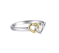 Homxi Anello Fidanzamento 18K Oro Giallo Donna, Doppi Cuori Cavi, Donna Anelli Fedina in Oro Taglia 17(57mm)