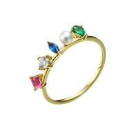 Homxi Anello Fidanzamento di Oro Giallo 18K Donna, Rotondo e Pera con Zirconia Cubica e Perla, Anello in Oro Giallo Eternity Donna Taglia 22(62mm)