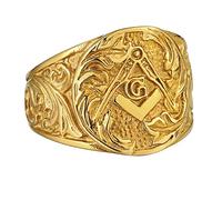 Homxi Anello Gotico Uomo,Anello Massonico Anelli Acciaio Inossidabile Uomo Oro Anelli Uomo Misura 17(57mm)