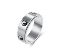 Homxi Anello Nome Inciso Uomo Acciaio Inossidabile, 8MM Rotondo con Spinner Yin Yang Tai Chi, Anelli Uomo Nero