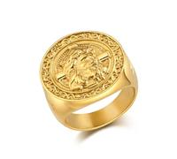 Homxi Anello Uomo Incisione Personalizzabile Acciaio Inossidabile, Gesù e Croce Vintage, Oro Anelli Uomo