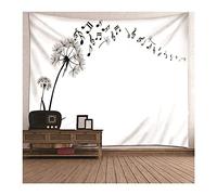 Homxi Arazzi da Parete 300 x 260 CM,Decorazioni Arazzo Poliestere Dente di Leone e Modello di Note Musicali Nero Bianco Arazzo Camera