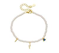 Homxi Bracciale Charm Oro Giallo Donna 14 Carati 585, Perle con Diamante e Zaffiro, Regolabile 16 CM + 5 CM, Bracciale Donna Oro