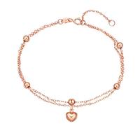 Homxi Bracciale Charm Oro Rosa Donna 9 Kt, Catena Doppio Strato con Cuore e Perline, Regolabile 19 CM + 3 CM, Bracciali da Donna Oro Rosa