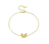 Homxi Bracciale Donna Catena Oro Giallo 14K, Farfalla con Diamante, Regolabile 20 CM + 3 CM, Braccialetto Catena Oro Donna
