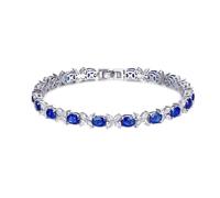 Homxi Bracciale Donna in Oro Bianco 585, Farfalla e Ovale con Zaffiro Creato da 8,85 ct e Diamante, Lunghezza 19 CM, Braccialetto Catena Argento Blu Verde Donna