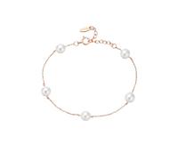 Homxi Bracciale Donna in Oro Rosa 14K, Catena con Perle da 5,5-6 MM, Regolabile 16 CM + 5 CM, Braccialetto Donna Oro Rosa