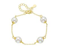 Homxi Bracciale Donna Oro 375, Catena con Perle, Regolabile 16 CM + 5 CM, Braccialetto Donna Oro