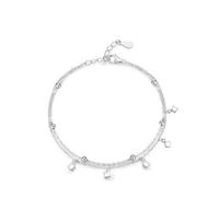 Homxi Bracciale Donna Oro Bianco 14 Carati, Catene Doppio Strato con Quadrati e Perline, Regolabile 20 CM + 3 CM, Bracciale Donna Argento