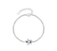 Homxi Bracciale Donna Oro Bianco 18 Carati, Catene Doppio Strato con Stella e Diamante e Zaffiro, Regolabile 16 CM + 5 CM, Bracciale Argento Donna