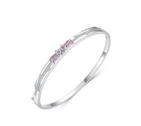 Homxi Bracciale Donna Oro Bianco 18 K, Fiore con Rubino Sintetico e Moissanite, Lunghezza 17 CM, Bracciali Catena Rosa Argento Donna
