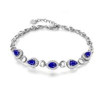 Homxi Bracciale Donna Oro Bianco 9K, Goccia d'Acqua e Ovale con Zaffiro da 2,1 ct e Diamante, Regolabile 18 CM + 5 CM, Bracciale Catena Blu Argento Donna
