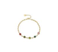 Homxi Bracciale Donna Oro Giallo 14 K, Ovale con Pietre Naturali Colorate da 1,6 ct e Zirconia Cubica, Regolabile 16 CM + 5 CM, Braccialetti Donna Oro Colorato