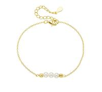 Homxi Bracciale Donna Oro Giallo 14 Kt 585, Catena con Perle, Regolabile 17 CM + 5 CM, Braccialetti Catena Donna Oro