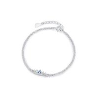 Homxi Bracciale in Oro Bianco 9 K per Donna, Catena Doppio Strato con Zaffiro Creato da 0,25 ct, Regolabile 17 CM + 5 CM, Braccialetti Donna Blu Argento