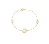 Homxi Bracciale in Oro Giallo 18K per Donna, Catena con Perle e Luna e Diamante, Regolabile 20 CM + 3 CM, Bracciale Catena Donna Oro